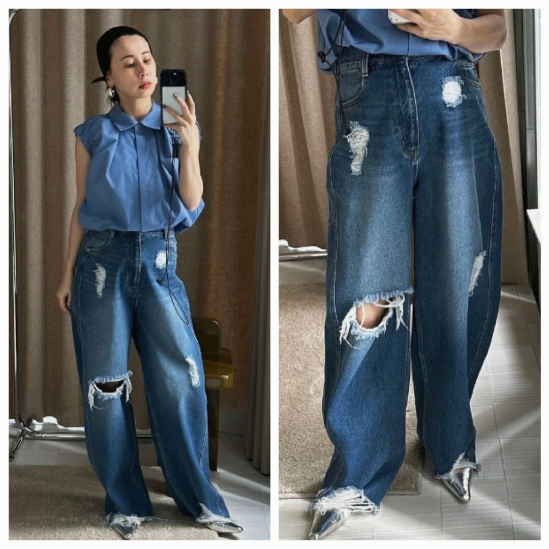 AmeriVINTAGE HEM FRINGE EGG DENIM PANTS AmeriVINTAGE HEM FRINGE EGG DENIM PANTS
