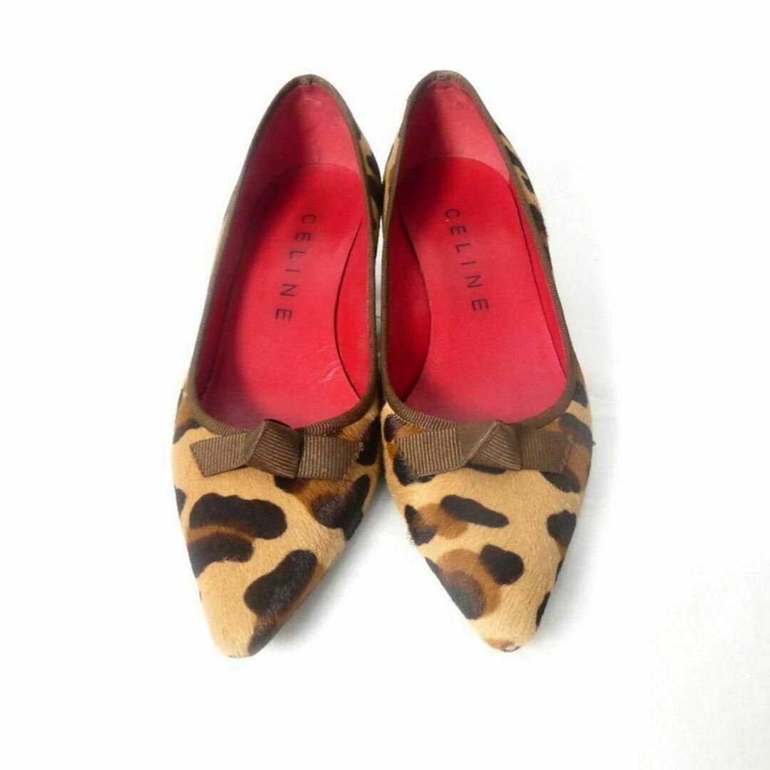 良品 綺麗 CELINE ヒョウ柄 ハラコ リボン ローヒール パンプス 良品 綺麗 CELINE ヒョウ柄 ハラコ リボン ローヒール パンプス