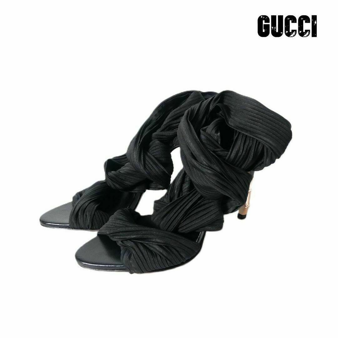 美品 GUCCI サテン プリーツ オープントゥ ピンヒール サンダル 美品 GUCCI サテン プリーツ オープントゥ ピンヒール サンダル
