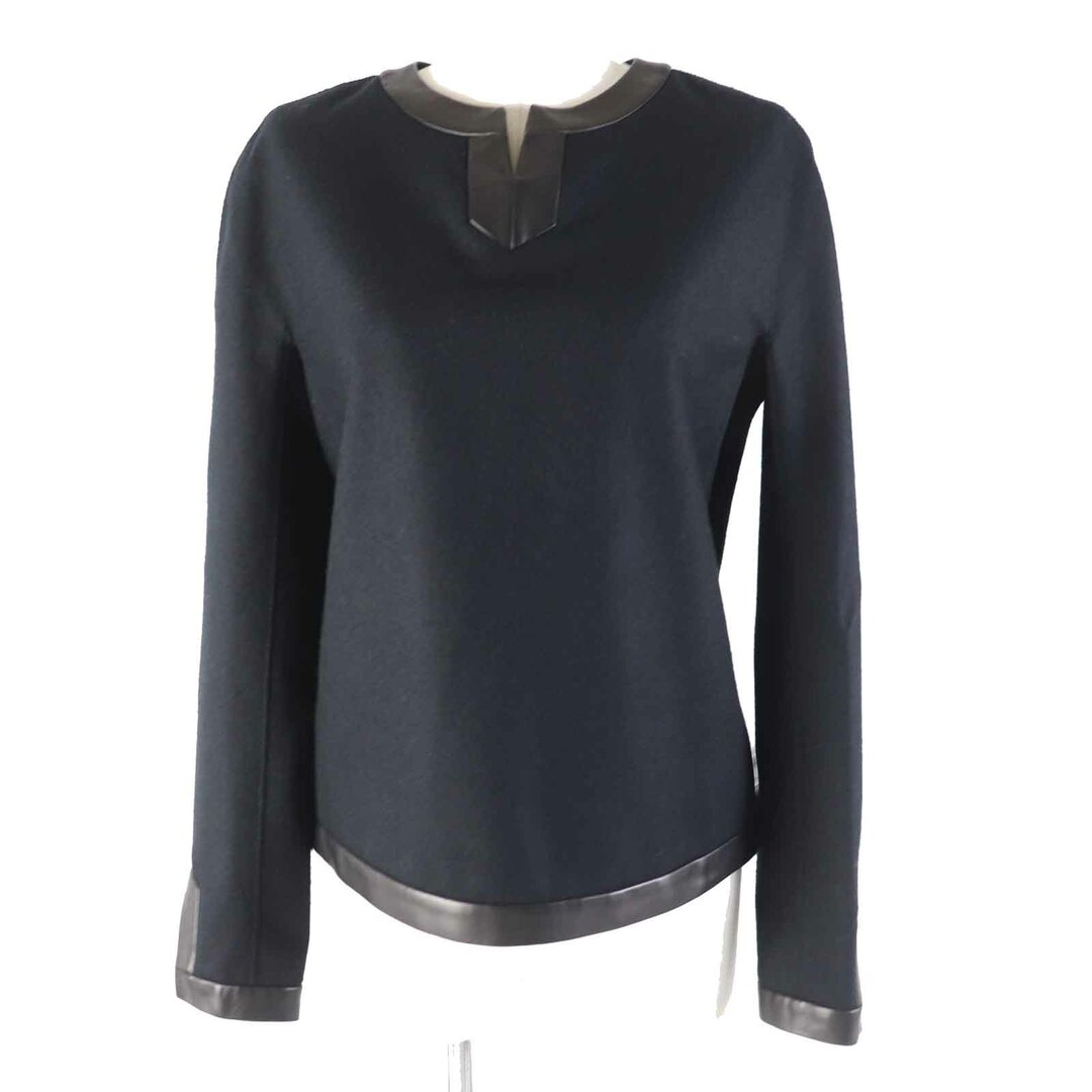 TOM FORD - 極美品◎TOM FORD トムフォード  ウール100％ 裏シルク100％ ラムレザー使い 長袖 プルオーバー ブラック 38 イタリア製 レディース