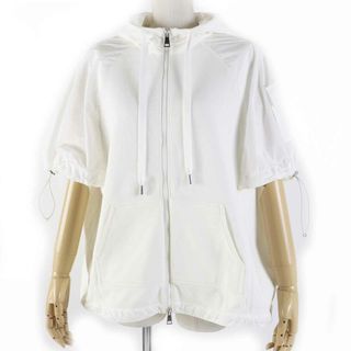 モンクレール(MONCLER)の極美品◎MONCLER モンクレール 2021年製 ZIP UP HOODIE コットン ナイロン ワッペン付き ジップアップパーカー ホワイト XS トルコ製 正規品 レディース(パーカー)