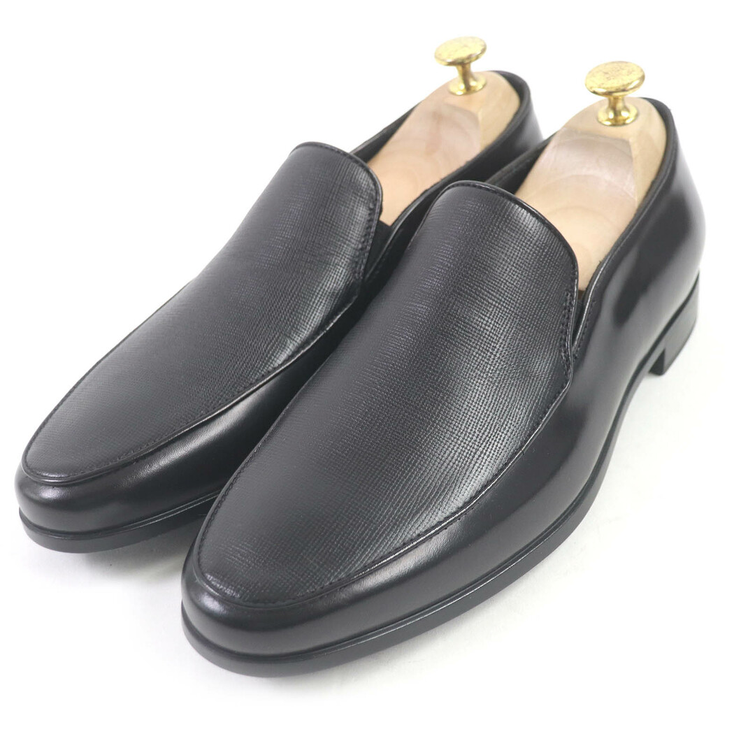 GIORGIO ARMANI - 未使用品□GIORGIO ARMANI ジョルジオアルマーニ X2A254 レザー フラットシューズ ヴァンプローファー ブラック 6 保存袋付き イタリア製 メンズ