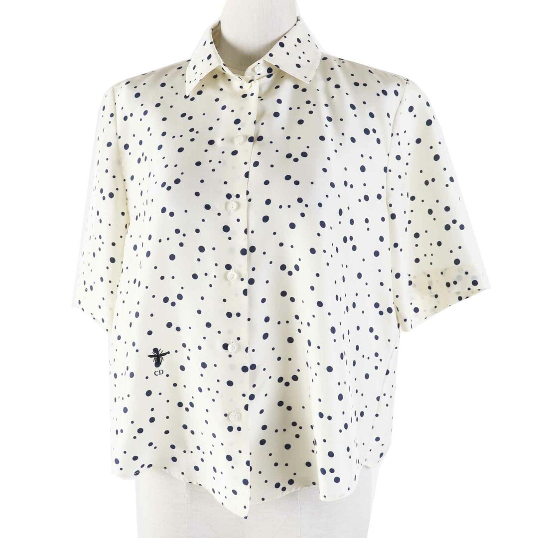Christian Dior - 極美品◎Christian Dior クリスチャンディオール 141B61A6764 シルク100％ BEE刺繍 ドット柄 半袖シャツ アイボリー ネイビー 38 イタリア製 正規品 レディース