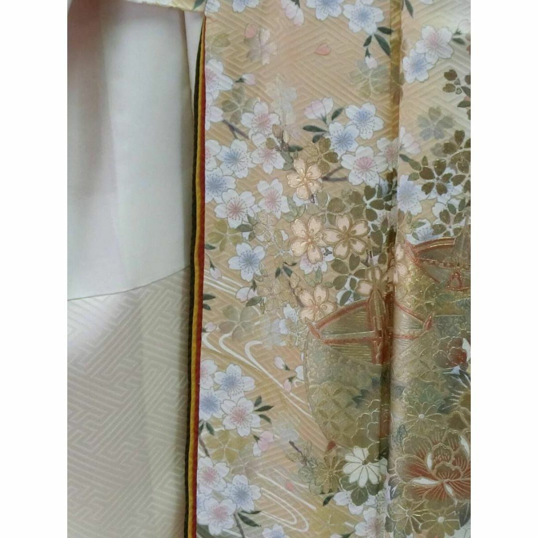 Q2864S大きいサイズお仕立上り正絹振袖ベージュコーラルピンク