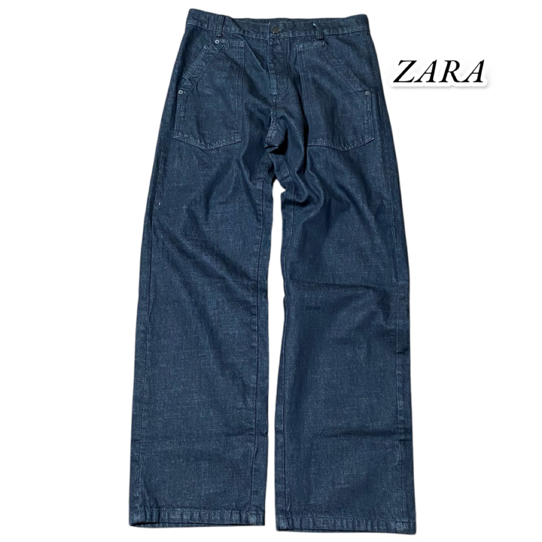ZARA - 美品【ZARA】ダークブルー ワイドレッグパンツ 34の通販 ZARA - 美品【ZARA】ダークブルー ワイドレッグパンツ 34の通販