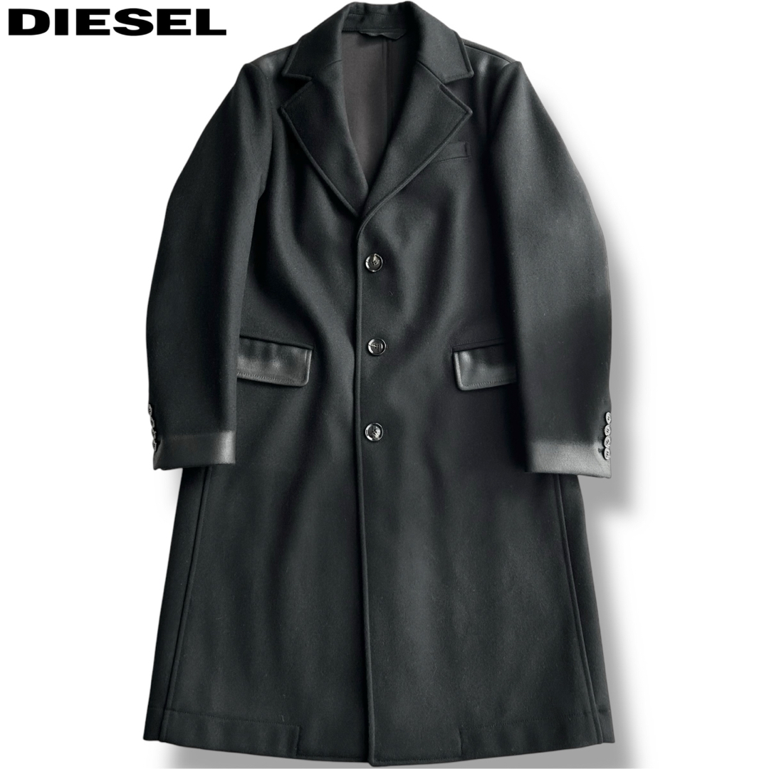 極美品 DIESEL W-COLBAX チェスターコート メルトンウール 黒 極美品 DIESEL W-COLBAX チェスターコート メルトンウール 黒