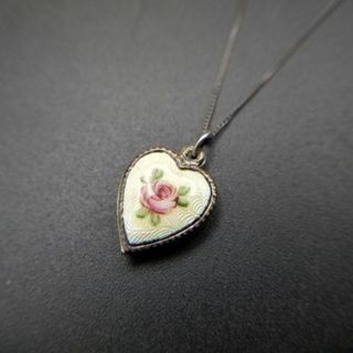 好きに ハートジュエリー WWII期 薔薇エナメル シルバー 925 シルバー