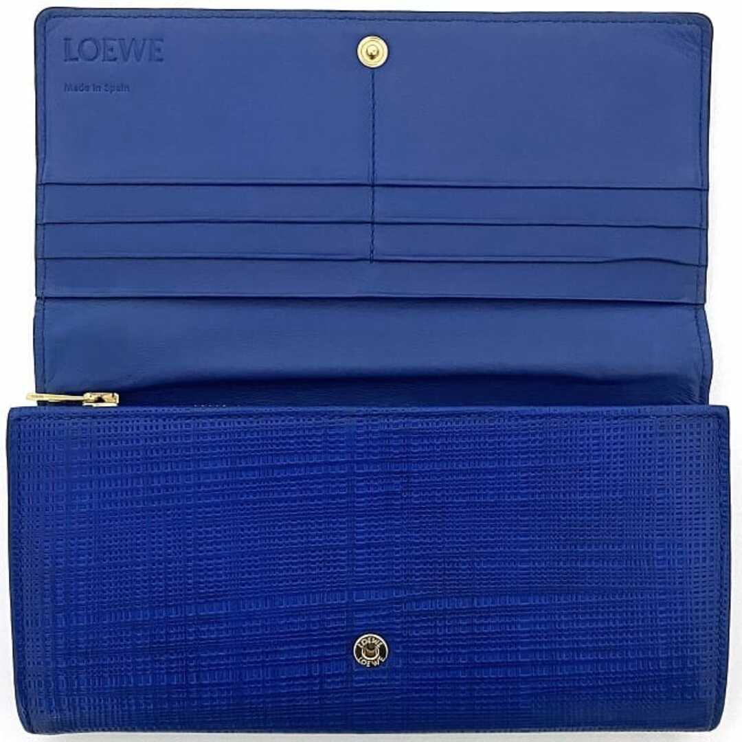 LOEWE - ロエベ 二つ折り 長財布 ブルー リネン 財布 レザー LOEWE - ロエベ 二つ折り 長財布 ブルー リネン 財布 レザー