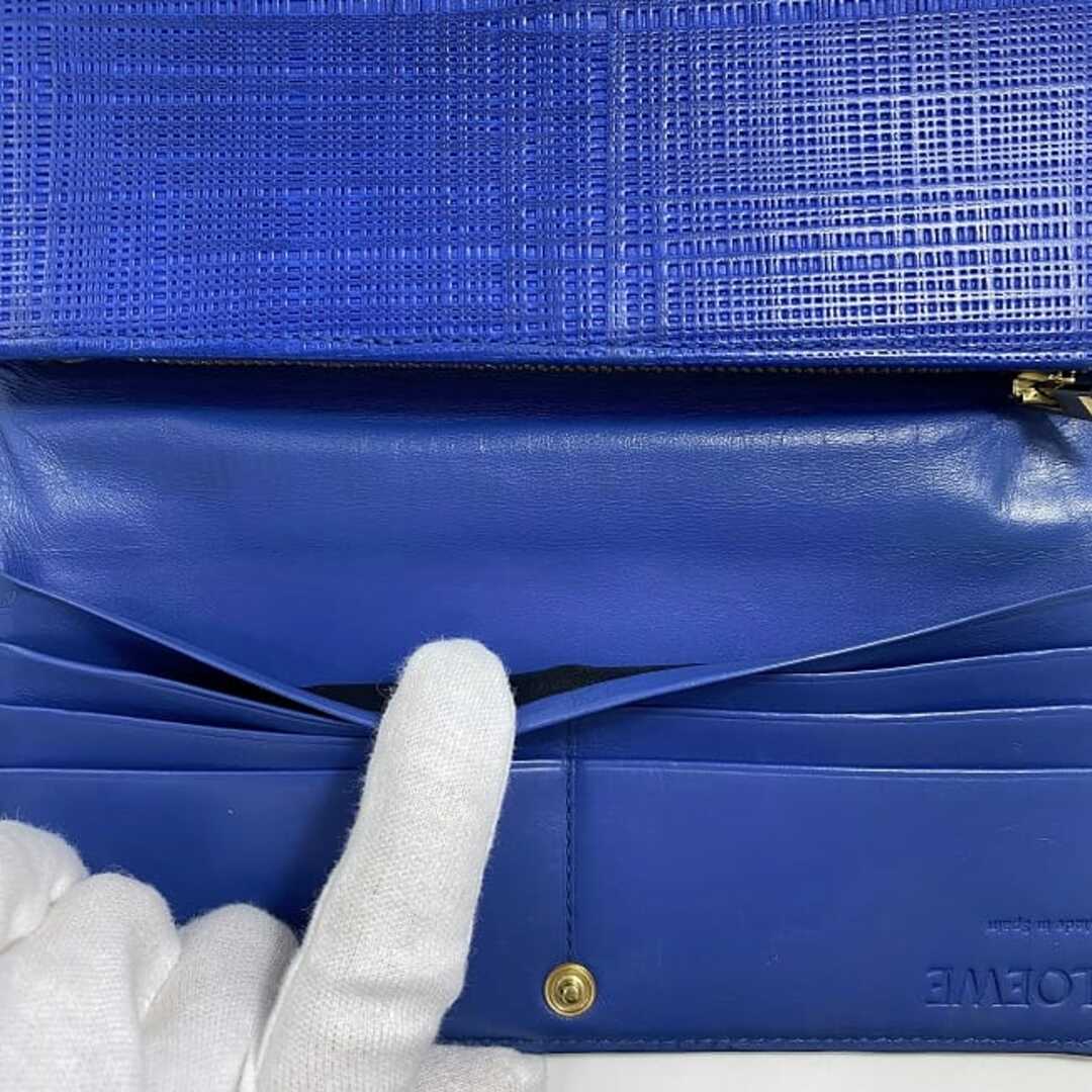 LOEWE - ロエベ 二つ折り 長財布 ブルー リネン 財布 レザー LOEWE - ロエベ 二つ折り 長財布 ブルー リネン 財布 レザー