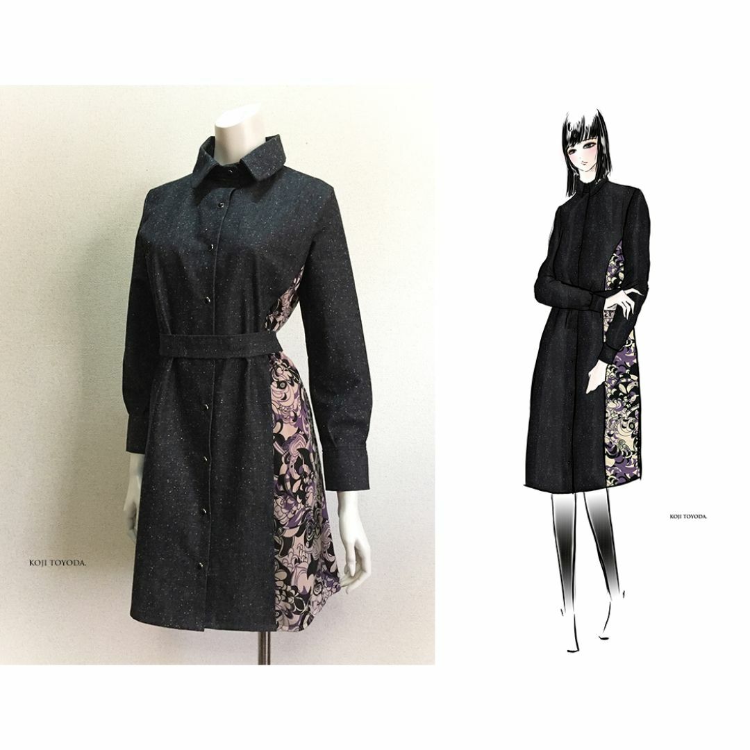 1点もの・デザイン画付き】岡山産デニム&柄切り替えシャツ型 1点もの・デザイン画付き】岡山産デニム&柄切り替えシャツ型