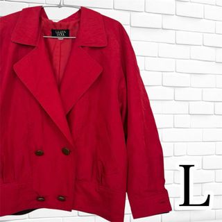 レディースL 上着 古着 レトロ 赤 ジャンバー トレンチコート 昭和レトロ服(その他)
