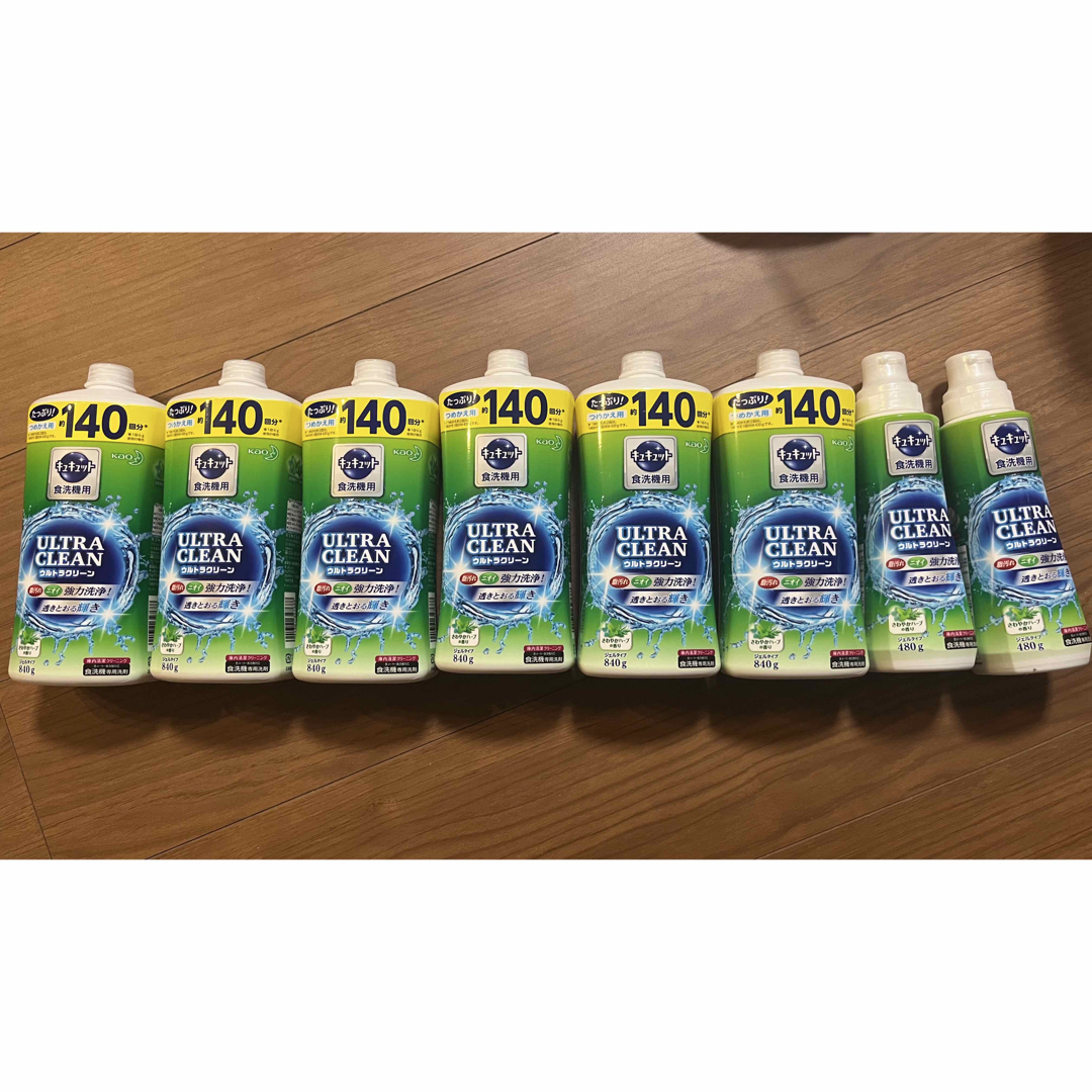 花王 キュキュット 食洗機用洗剤 ウルトラクリーン本体、詰替840g 新品 インテリア/住まい/日用品の日用品/生活雑貨/旅行(洗剤/柔軟剤)の商品写真