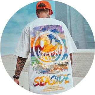 【大好評♬】スマイル柄　メンズ　半袖ｔ　白　夏　スマイリー　オーバーサイズ　