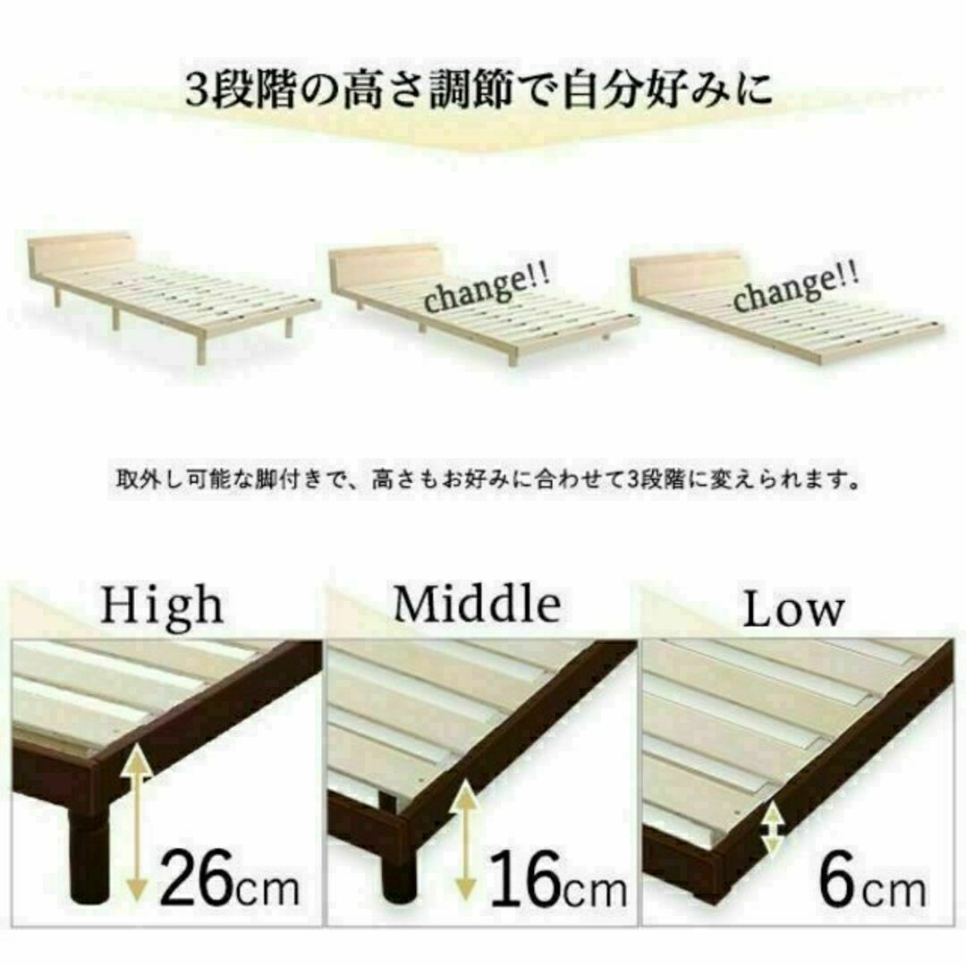 宮セット】パイン材高さ3段階調整脚付きすのこベッド(シングル) 宮セット】パイン材高さ3段階調整脚付きすのこベッド(シングル)