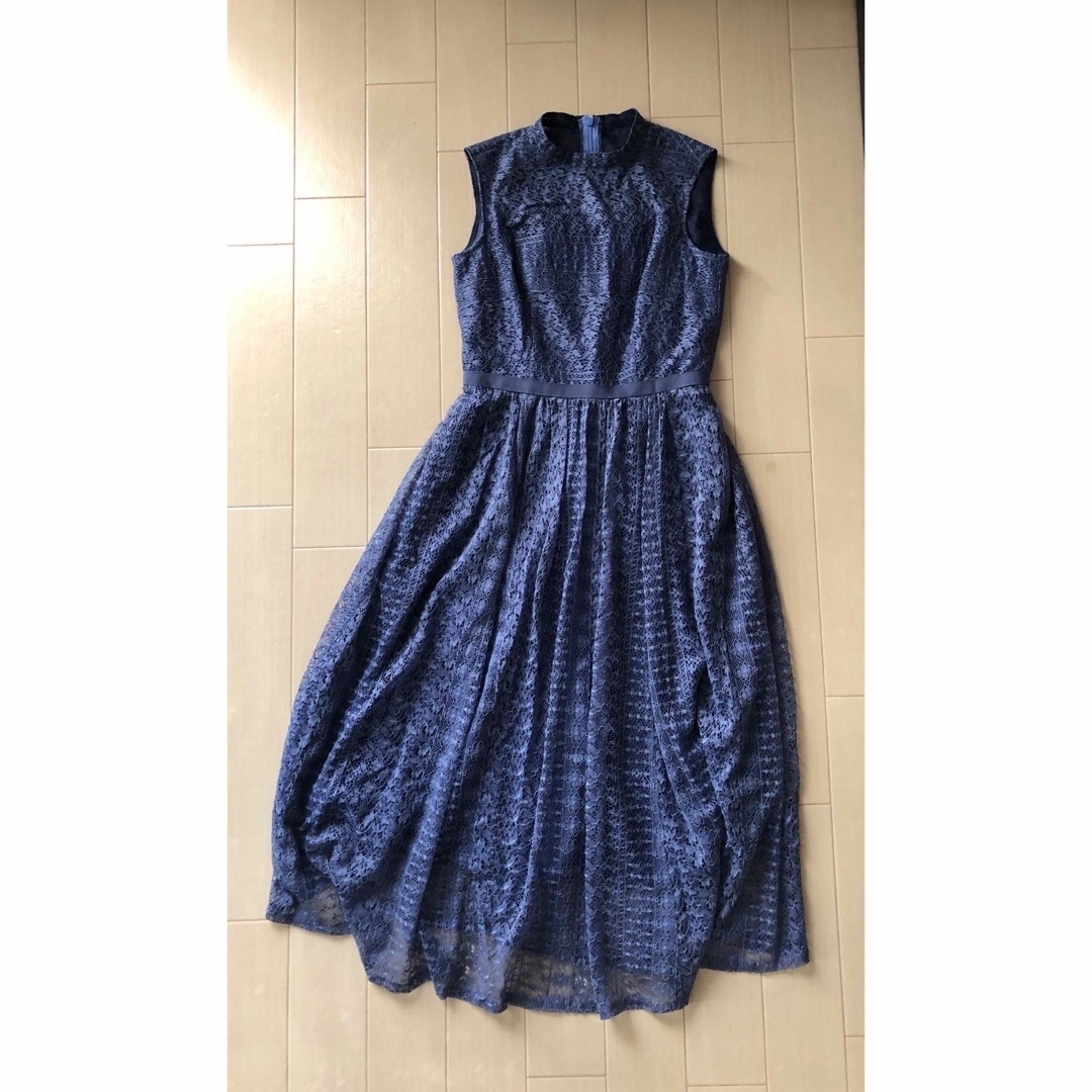 美品】Aimer クロシェ風 レースドレス ブルー ロング丈 美品】Aimer クロシェ風 レースドレス ブルー ロング丈