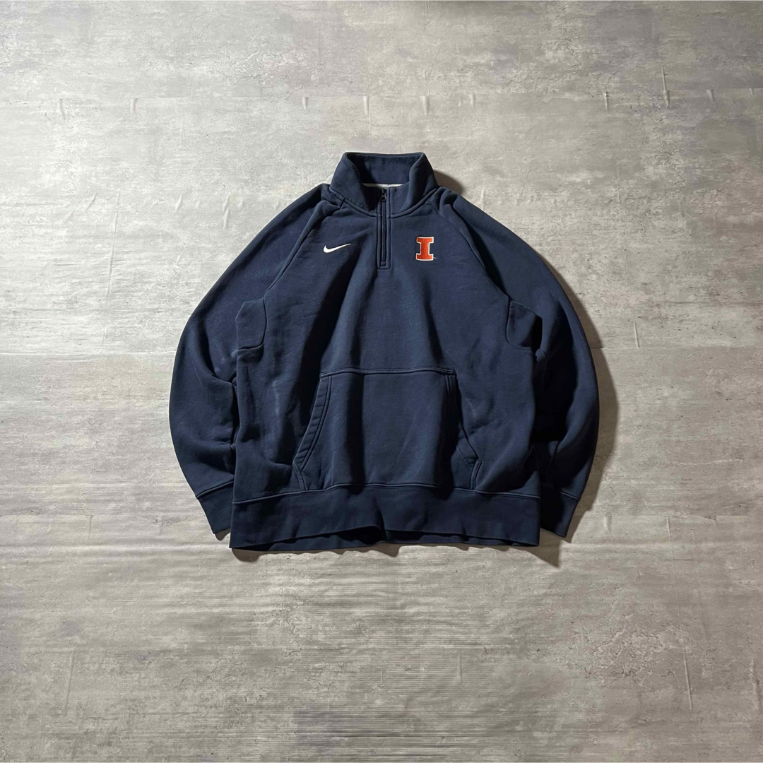 カレッジロゴ、ハーフジップ】NIKEスウェット刺繍ロゴ古着 カレッジロゴ、ハーフジップ】NIKEスウェット刺繍ロゴ古着