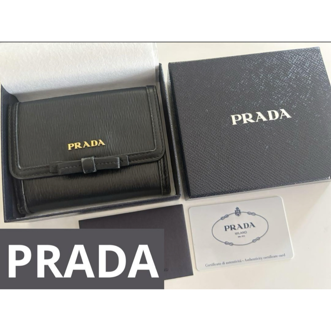 PRADAプラダ ヴィッテロ ムーヴ 二つ折り財布 リボン ブラック PRADAプラダ ヴィッテロ ムーヴ 二つ折り財布 リボン ブラック