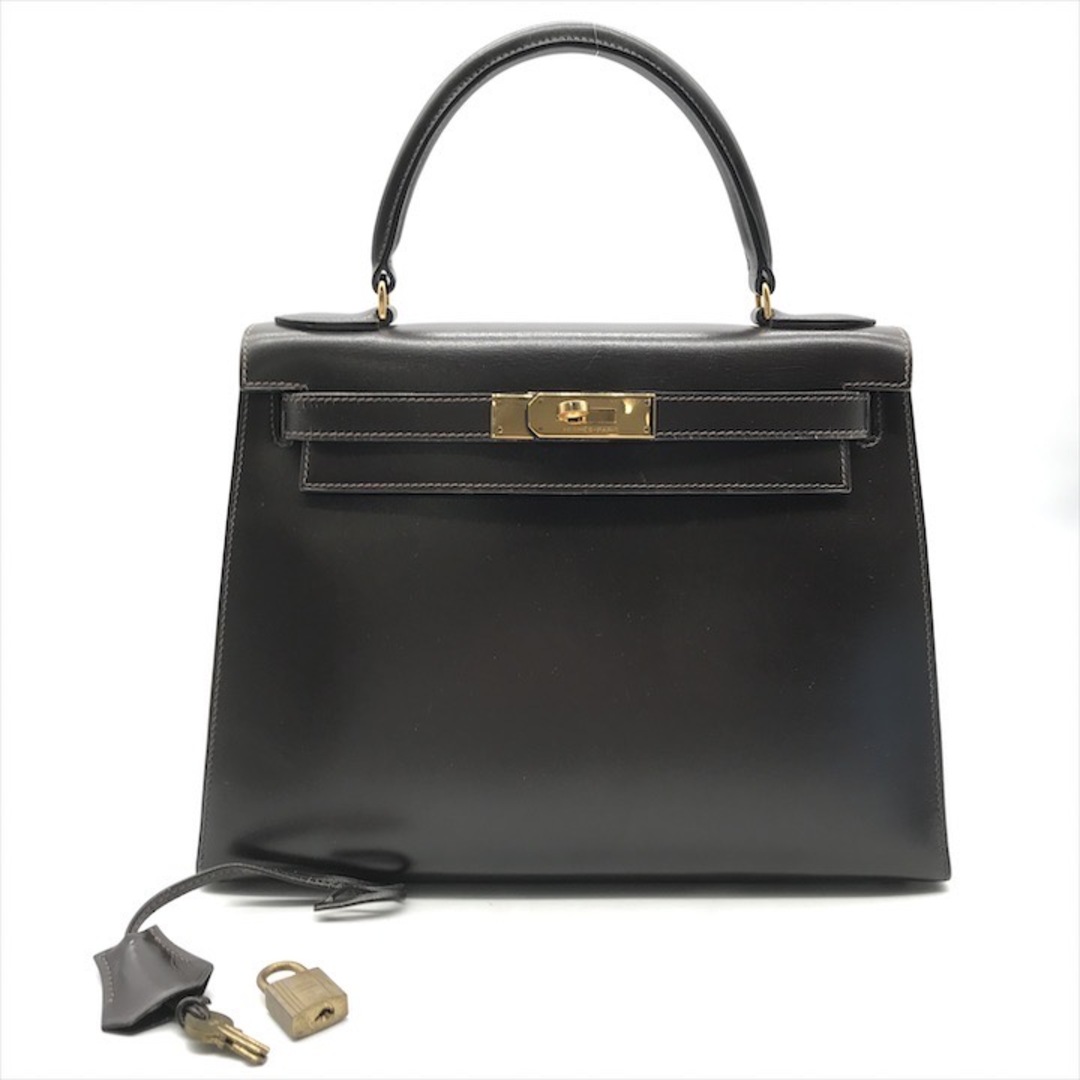 HERMES - 美品 HERMES エルメス ケリー28 ボックスカーフ ハンド バッグ レザー ブラウン レディース マルO刻印 a4948