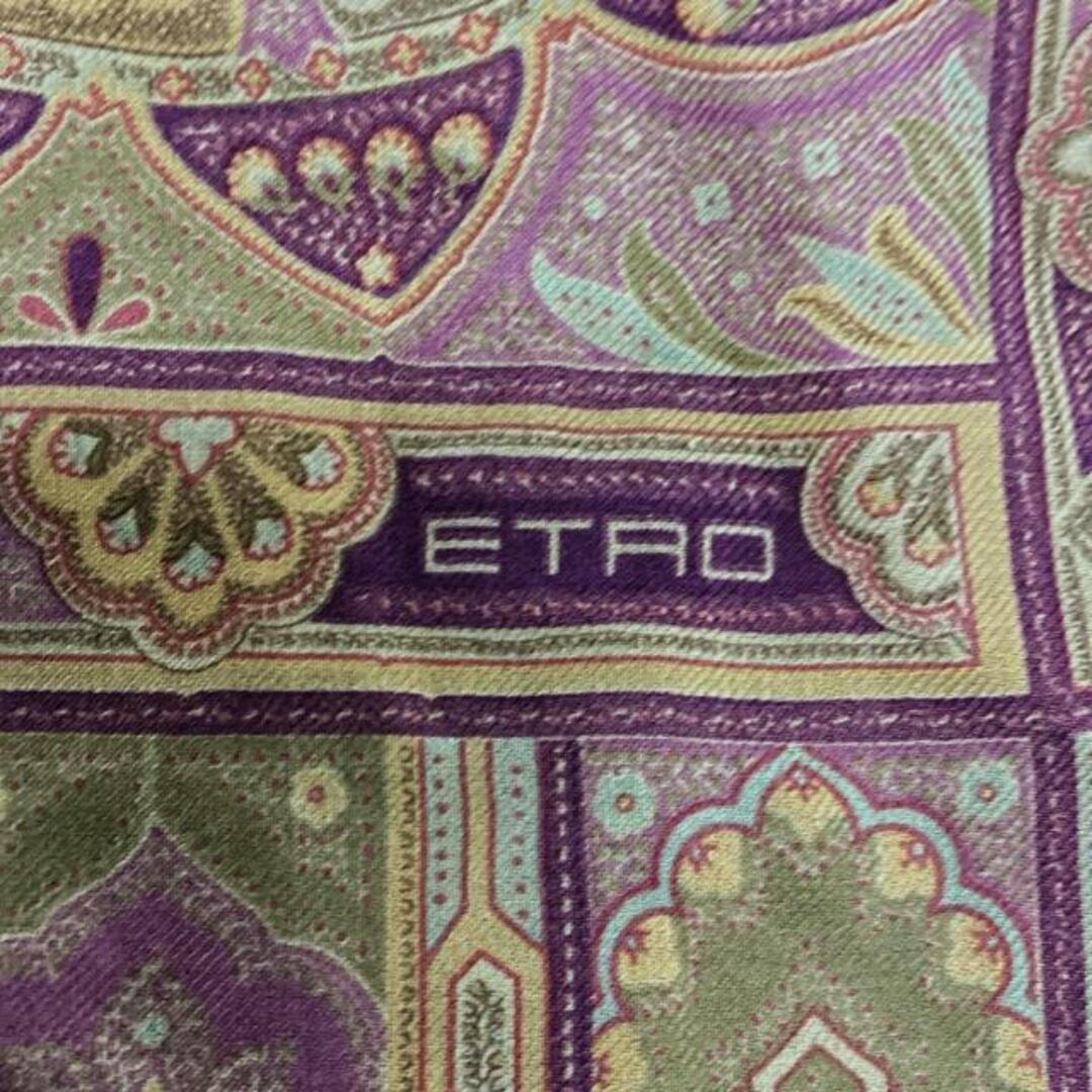 ETRO(エトロ) ストール(ショール)美品 - カーキ×パープル×マルチ ETRO(エトロ) ストール(ショール)美品 - カーキ×パープル×マルチ