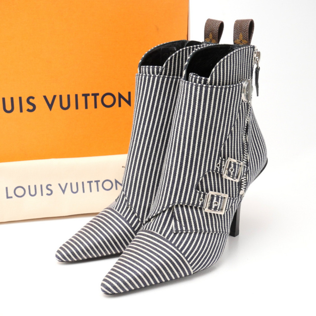 LOUIS VUITTON - ■未使用品■LOUIS VUITTON ルイ・ヴィトン ジャネット ブーツ サイズ36 キャンバス ストライプ ヒッコリー ショートブーツ モノグラムタブ イタリア製 20250109/RA2797
