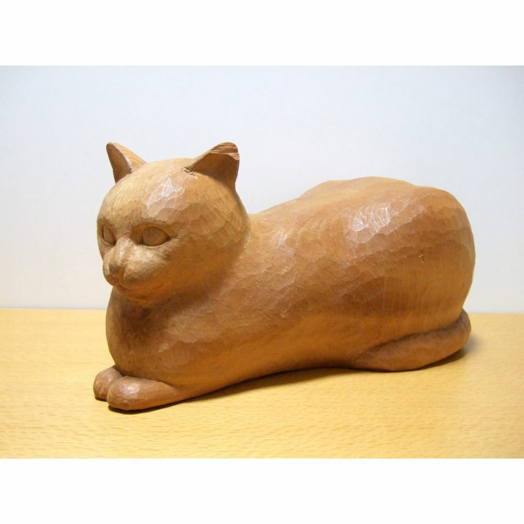 木彫りのネコ 置物 在銘 オブジェ / Wooden carved cat 木彫りのネコ 置物 在銘 オブジェ / Wooden carved cat