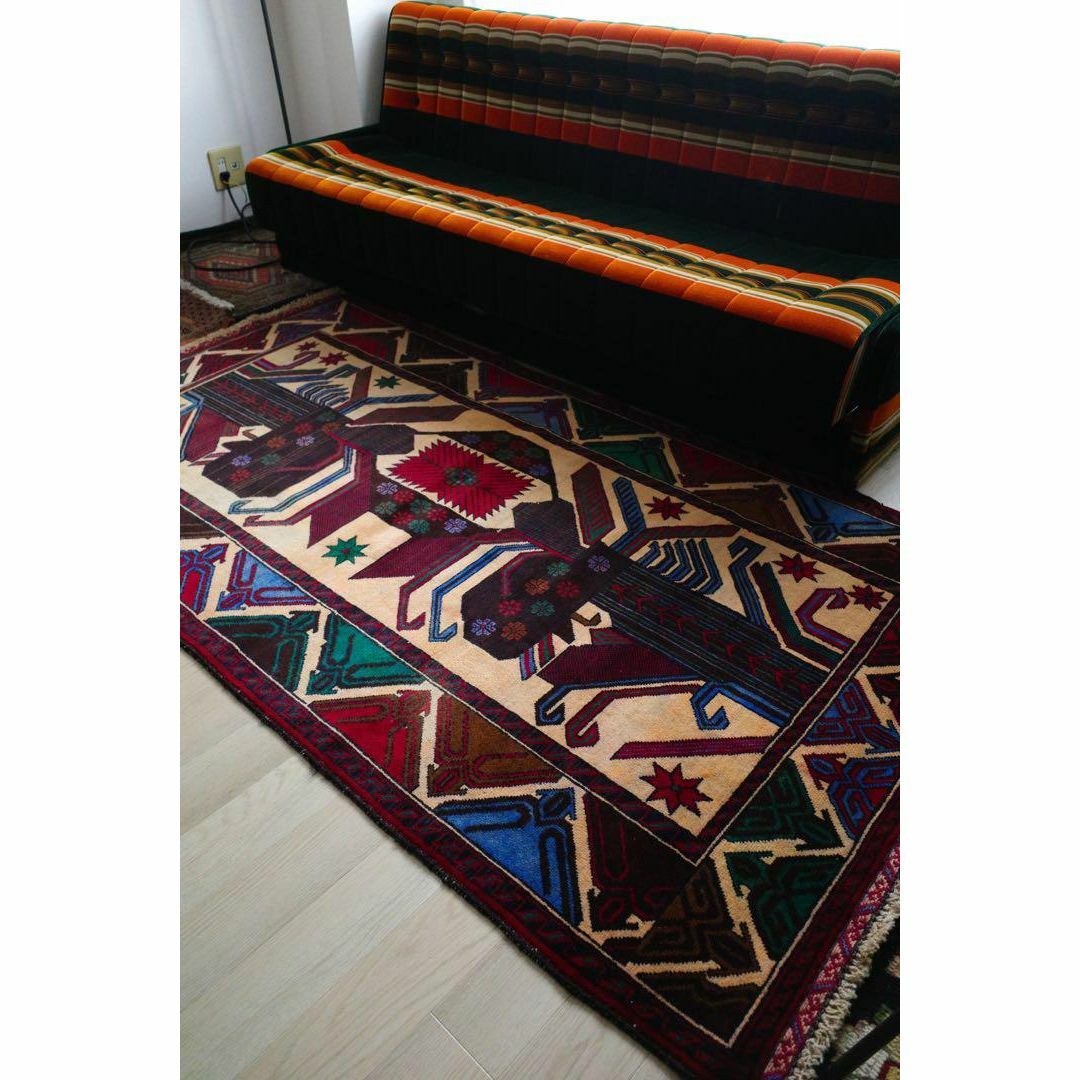 ヴィンテージラグ トライバルラグ バルーチ族 ウール(200×111cm) 茶 ヴィンテージラグ トライバルラグ バルーチ族 ウール(200×111cm) 茶