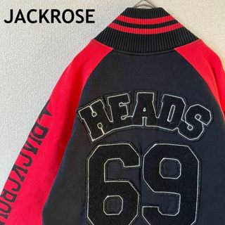 JACKROSE - JACK ROSE本革牛袖ウール混スタジャン赤黒刺繍 JACKROSE - JACK ROSE本革牛袖ウール混スタジャン赤黒刺繍