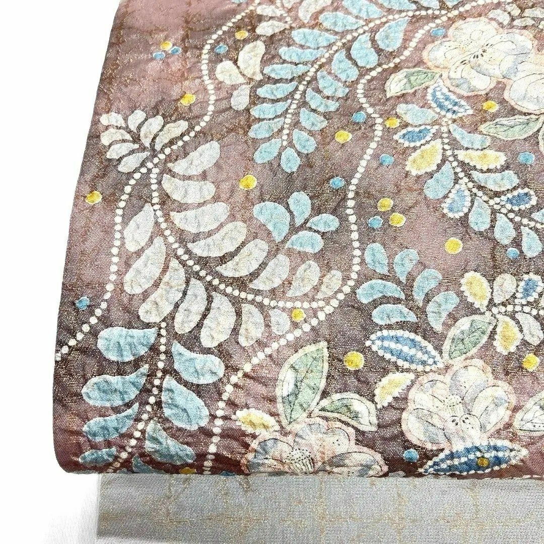 格子 辻ヶ花模様 金糸 くすみピンク 袋帯 着物 121a p 格子 辻ヶ花模様 金糸 くすみピンク 袋帯 着物 121a p