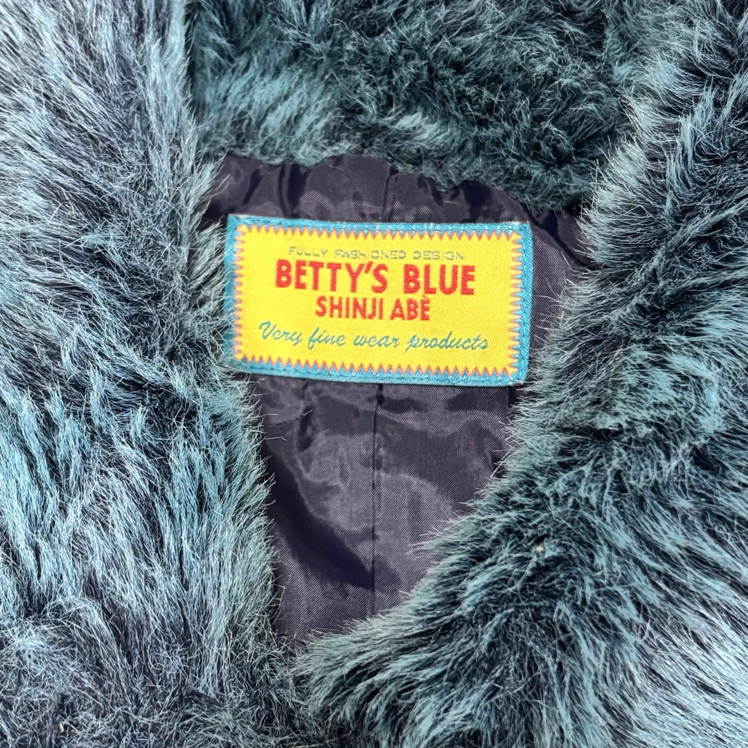 BETTY'S BLUE - BETTY'S BLUE ブルー 格子柄 ファー マキシ丈 BETTY'S BLUE - BETTY'S BLUE ブルー 格子柄 ファー マキシ丈
