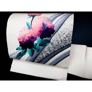 19-42 名古屋帯 九寸 美品 正絹 着物 名古屋仕立て 塩瀬(帯)