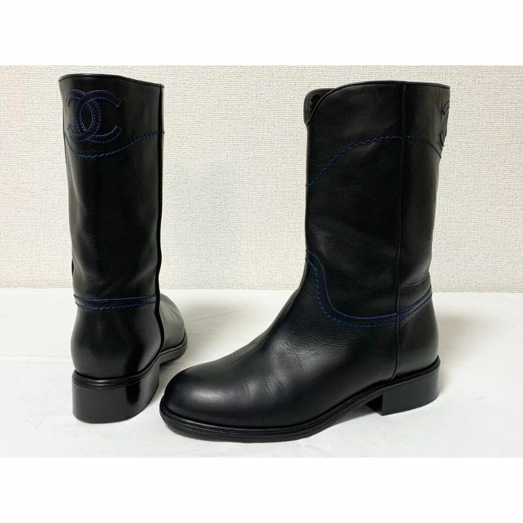 CHANEL - 超美品 シャネル G26068 CC 青ステッチ レザー CHANEL - 超美品 シャネル G26068 CC 青ステッチ レザー