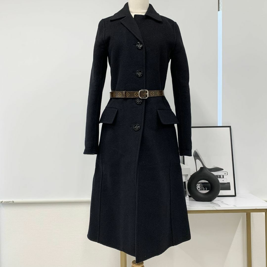 LOUIS VUITTON - M11281 ヴィトン モノグラム ウール コート アウター ベルト ブラック