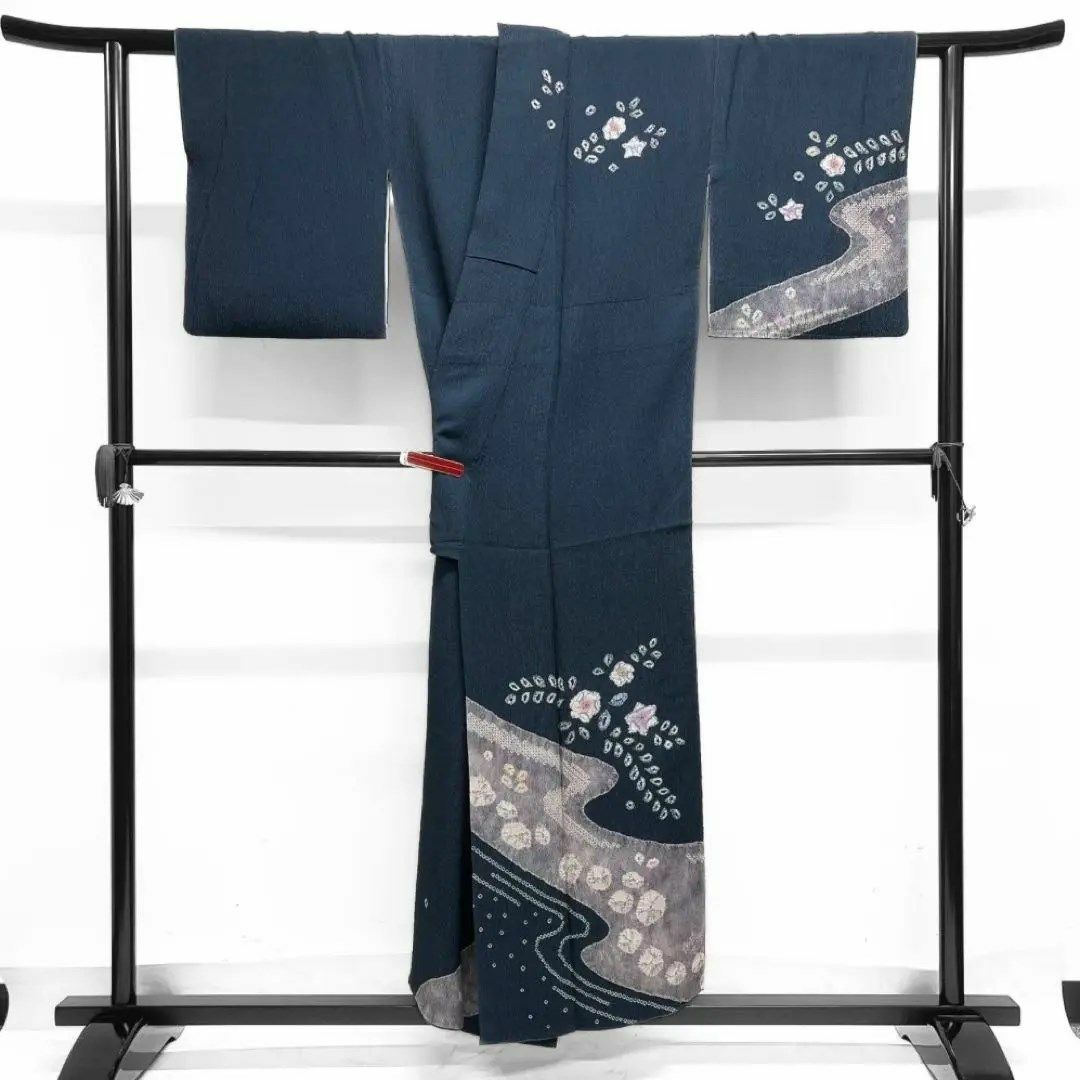 小紋 辻ヶ花 流水 絞り リーフ 鹿の子 着物 122a d