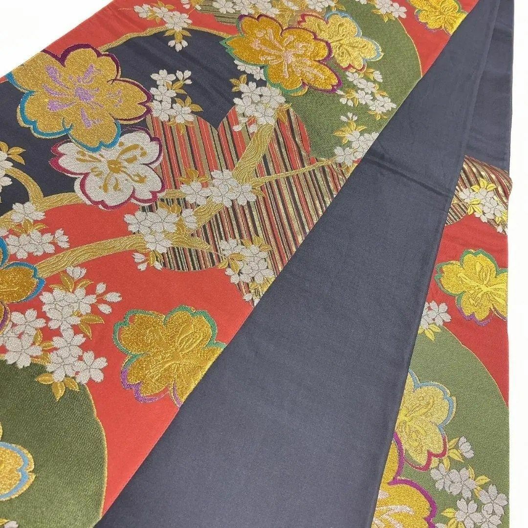 桜花模様 花影 斜線 金糸 振袖帯 袋帯 着物 122a p 桜花模様 花影 斜線 金糸 振袖帯 袋帯 着物 122a p