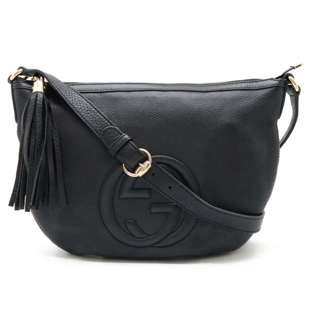 GUCCI - GUCCI グッチ ソーホー インターロッキングG フリンジ タッセル ショルダーバッグ 斜め掛け レザー ブラック 黒 ゴールド金具 308361