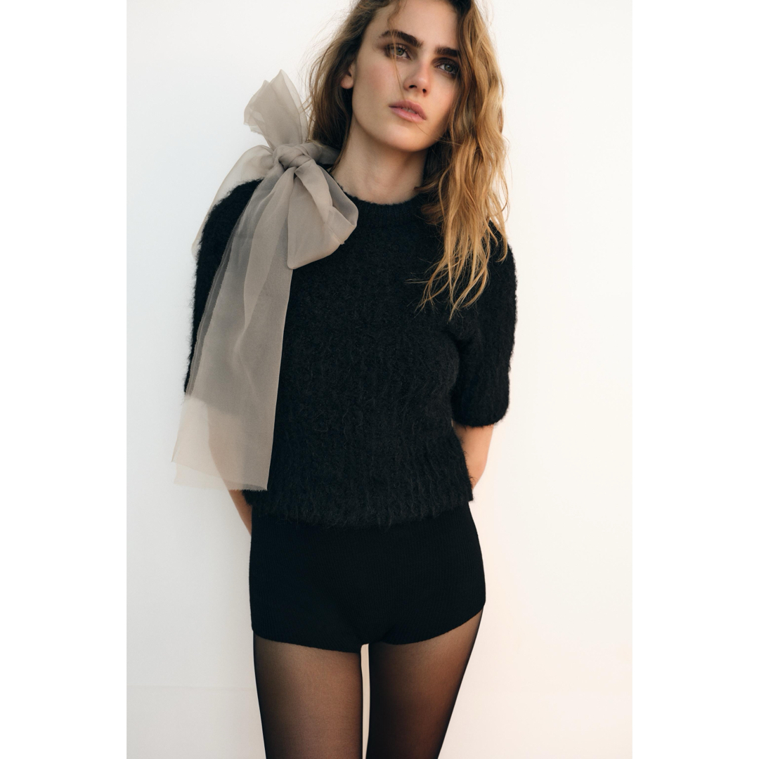 ZARA - ZARA 新品 オーガンザリボンニットトップス Mの通販 by ZARA - ZARA 新品 オーガンザリボンニットトップス Mの通販 by