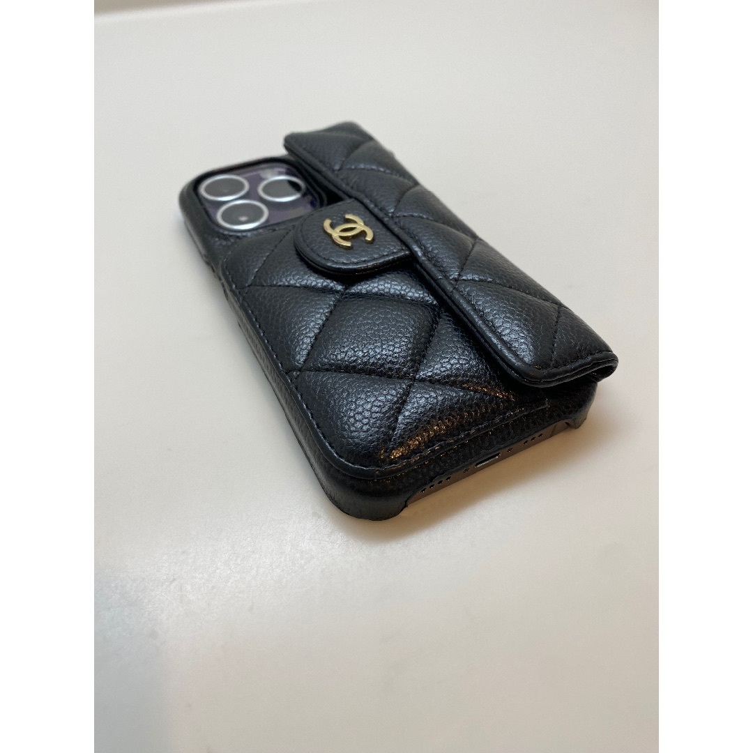 CHANEL iPhone14pro ケースキャビアスキン黒iPhoneケース