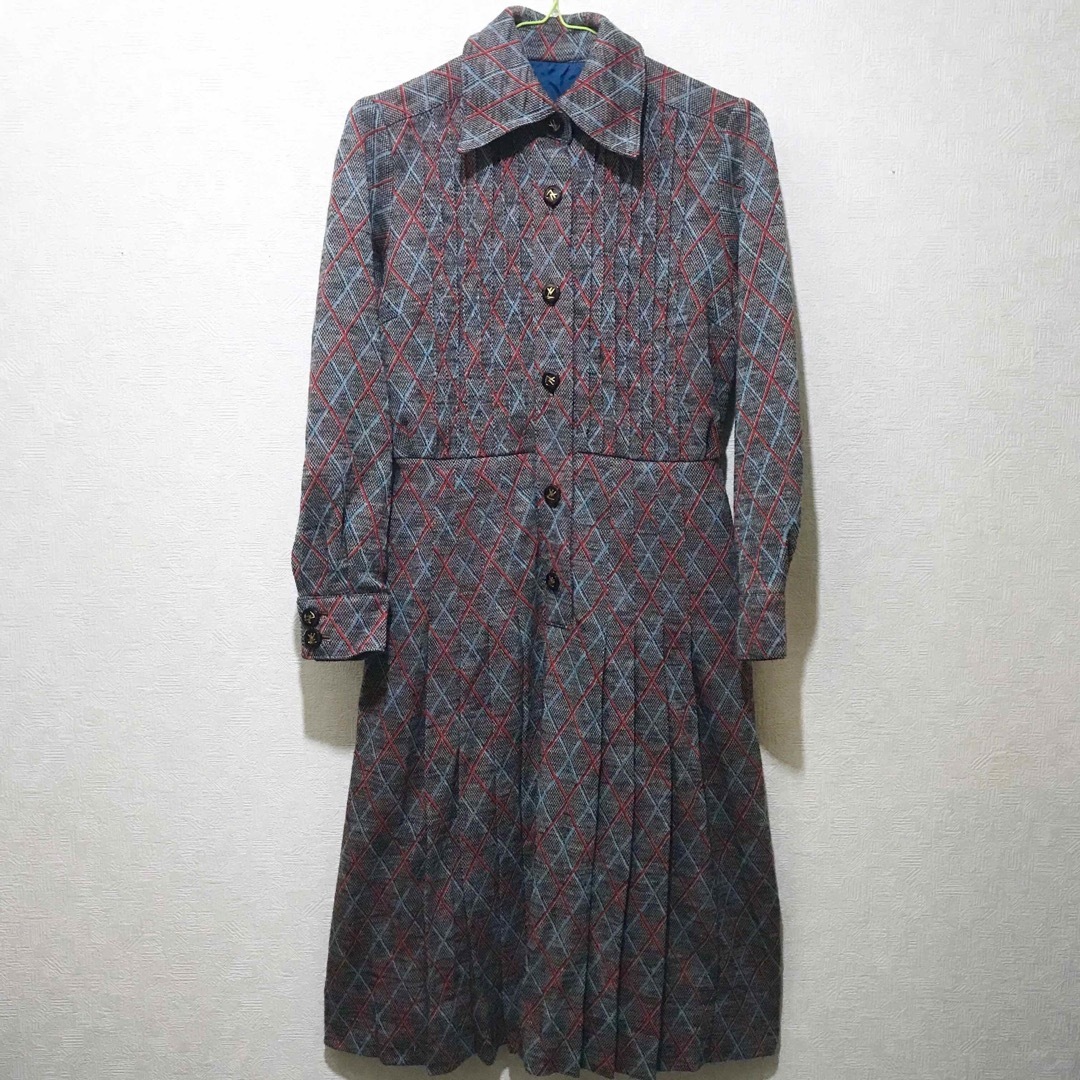 70年代 レトロ ダイヤ柄 ワンピース