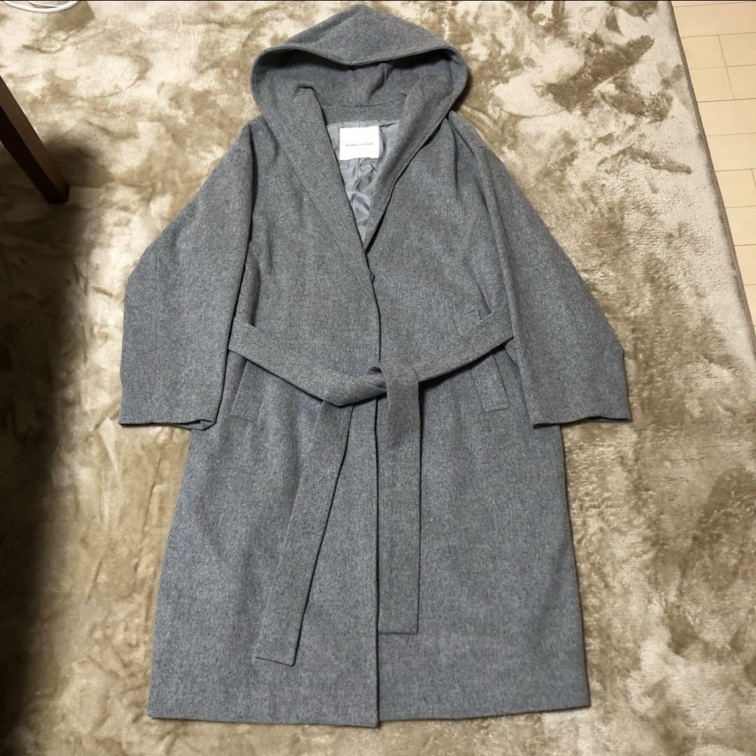 ADAM ET ROPE✩アダムエロペ ライトグレー フード付ロングウール ADAM ET ROPE✩アダムエロペ ライトグレー フード付ロングウール