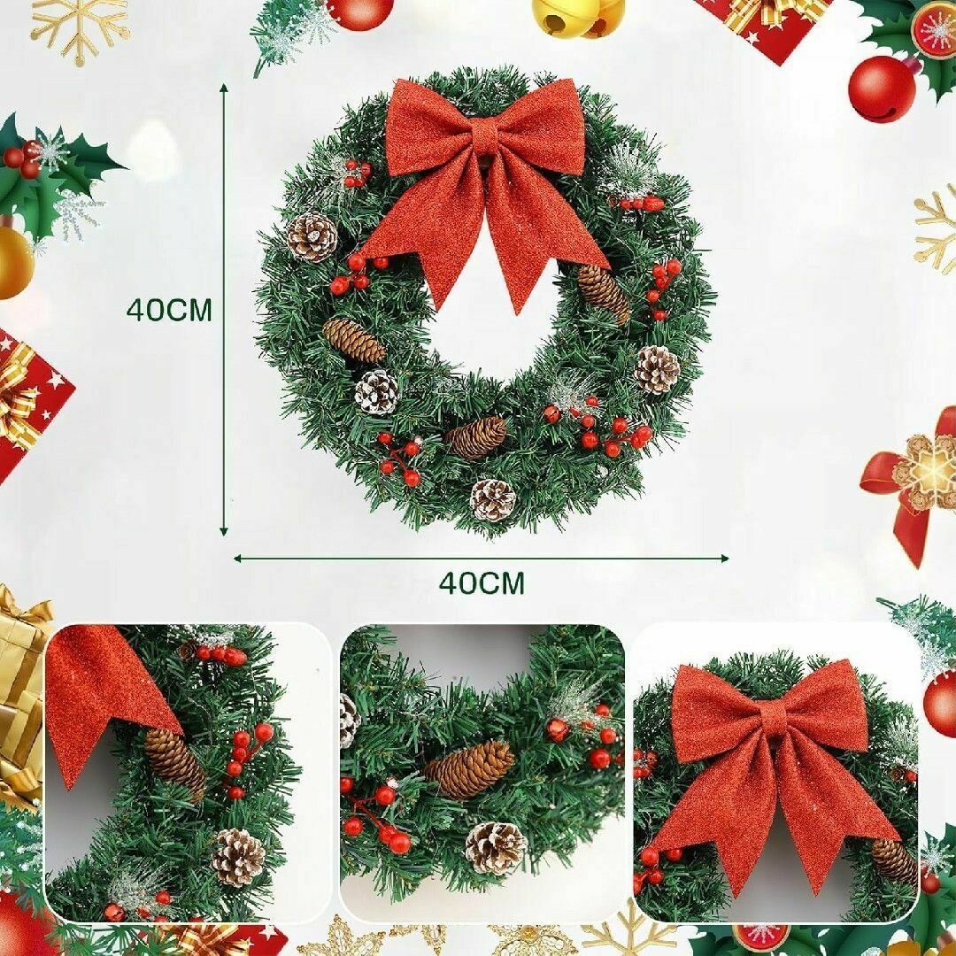 大きめサイズ✨クリスマスリース✨40cm 玄関ドア 室内飾り 壁掛け 