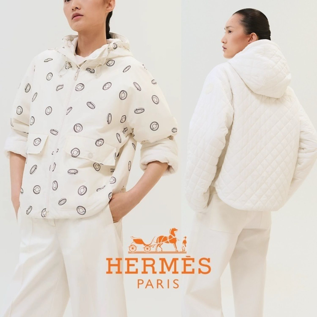 HERMES - HERMESリバーシブルジャケット Clou de Selle Semis 34 HERMES - HERMESリバーシブルジャケット Clou de Selle Semis 34