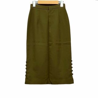 デザインスカート　古着　サイドスリット　カーキ　タイト　レーヨン　チャイナ(ロングスカート)