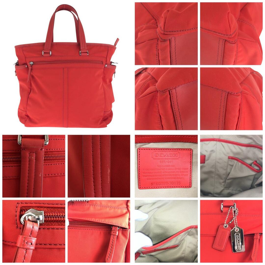 美品 COACH コーチ レッド シルバー金具 ナイロン /レザー 美品 COACH コーチ レッド シルバー金具 ナイロン /レザー