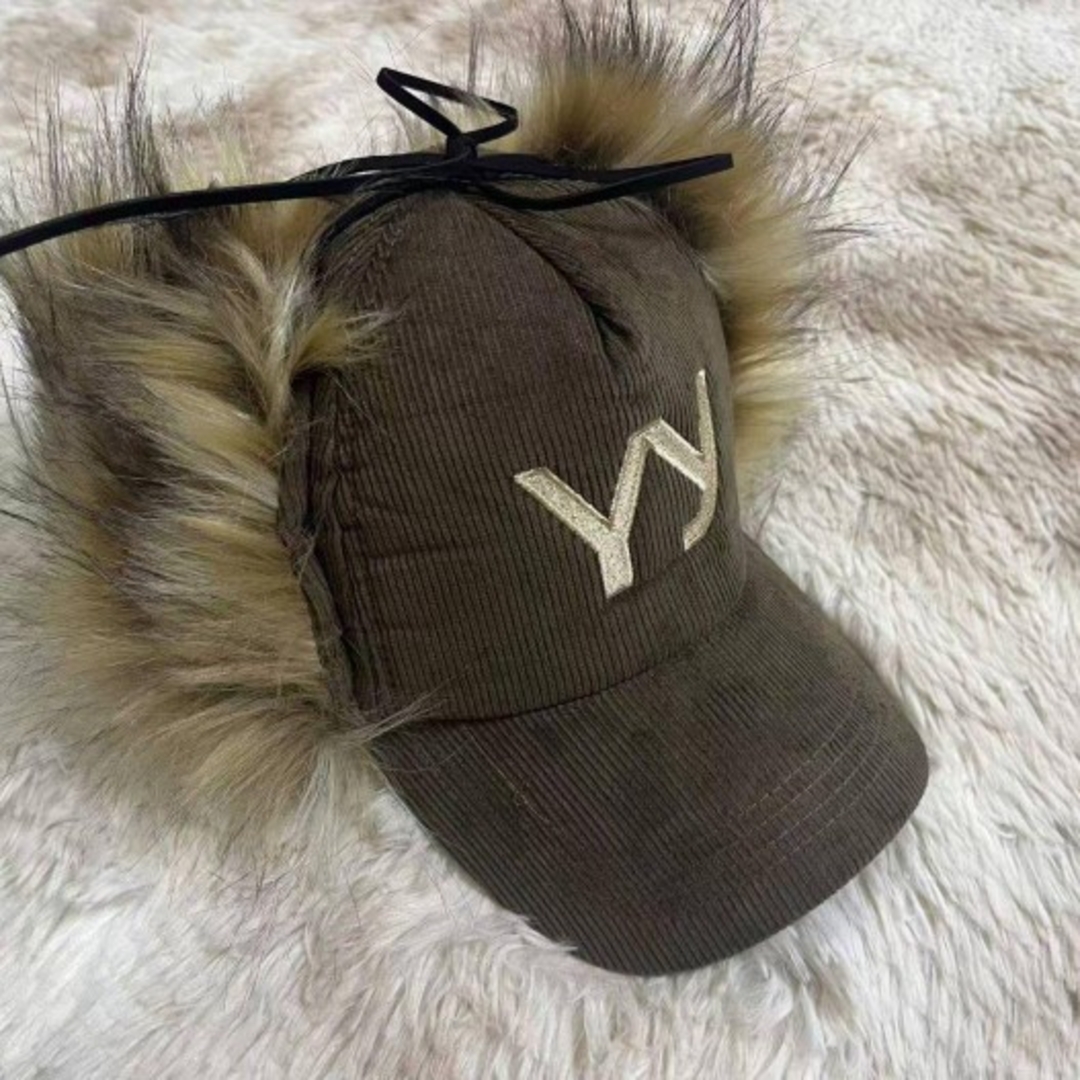 正規品】open YY ファー付きコーデュロイキャップ 正規品】open YY ファー付きコーデュロイキャップ
