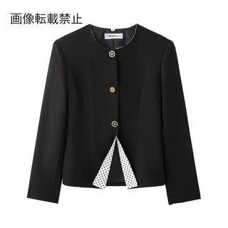 🧣1月新作⛄️16225◆レトロ ボタン ドット ノーカラージャケット(ノーカラージャケット)