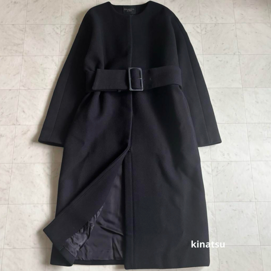 VERMEIL par iena ノーカラーワイドベルベットコート【定価5.9万 VERMEIL par iena ノーカラーワイドベルベットコート【定価5.9万