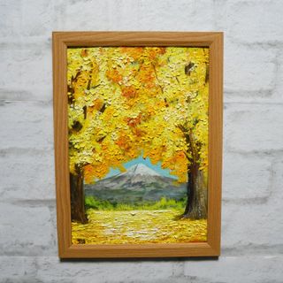 油絵 油彩 油彩画 絵 絵画【富士山と銀杏】(絵画/タペストリー)