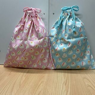 ピンク 水色 シマエナガ【大きめ両ひも体操着袋】w35×40cm女子小学校幼稚園(体操着入れ)