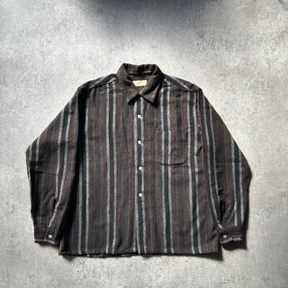 ヴィンテージ(VINTAGE)の50s60s ヴィンテージウールシャツ ストライプ ブラウン×ブラック Lわ(シャツ)