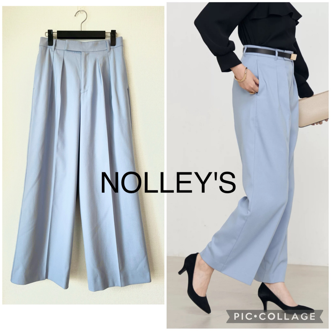 NOLLEY'S - 【新品】ノーリーズ ストレッチツイル ワイドパンツ ライトブルー ウール混 春色